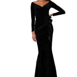 Chiara Boni Black Velvet Long Sleeve Maxi Dress